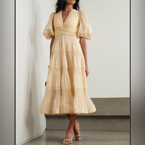 Zimmermann Cream Pleated Midi Dress